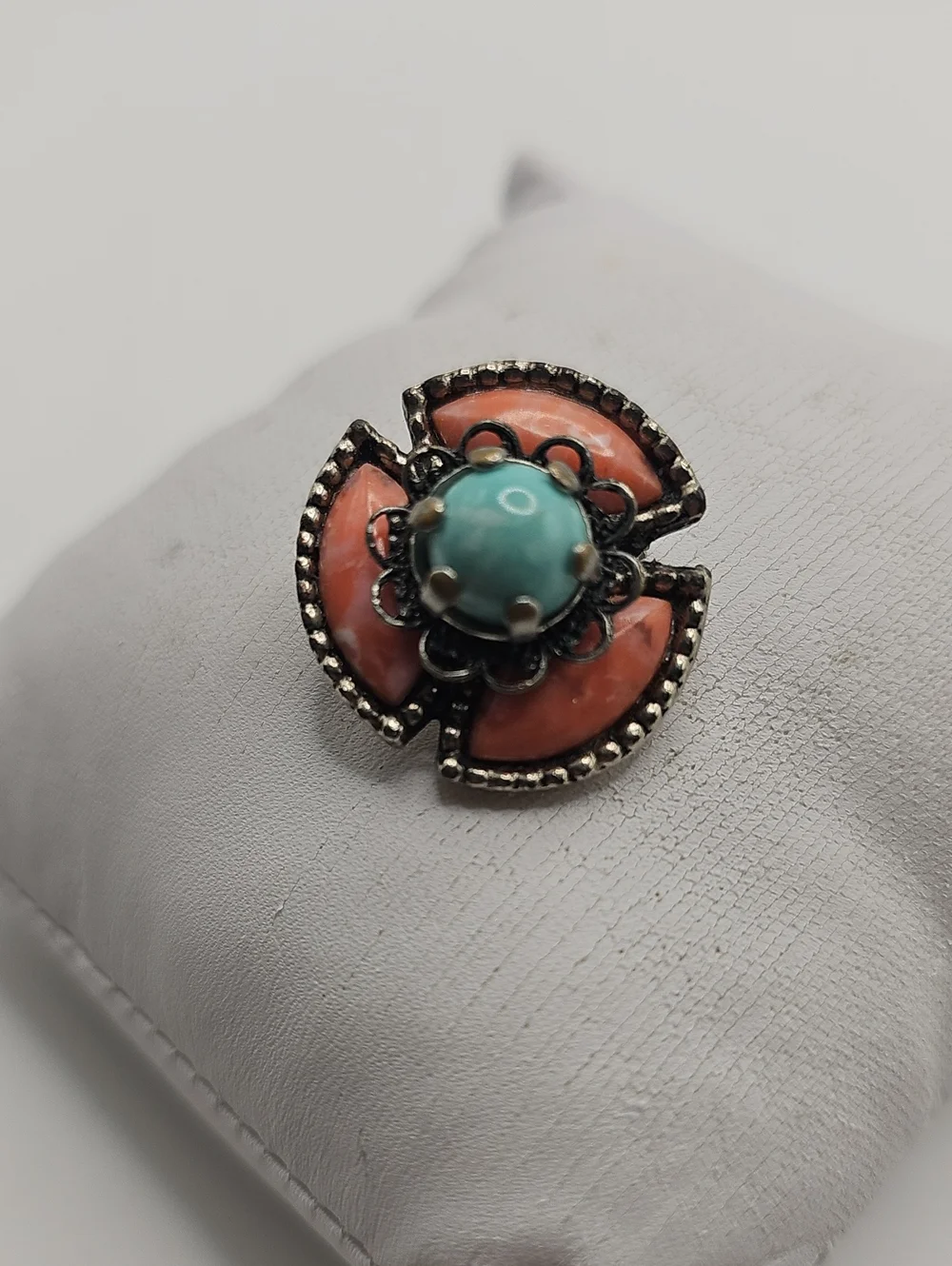 Roma Vintage Turquoise & Coral Floral Brooch